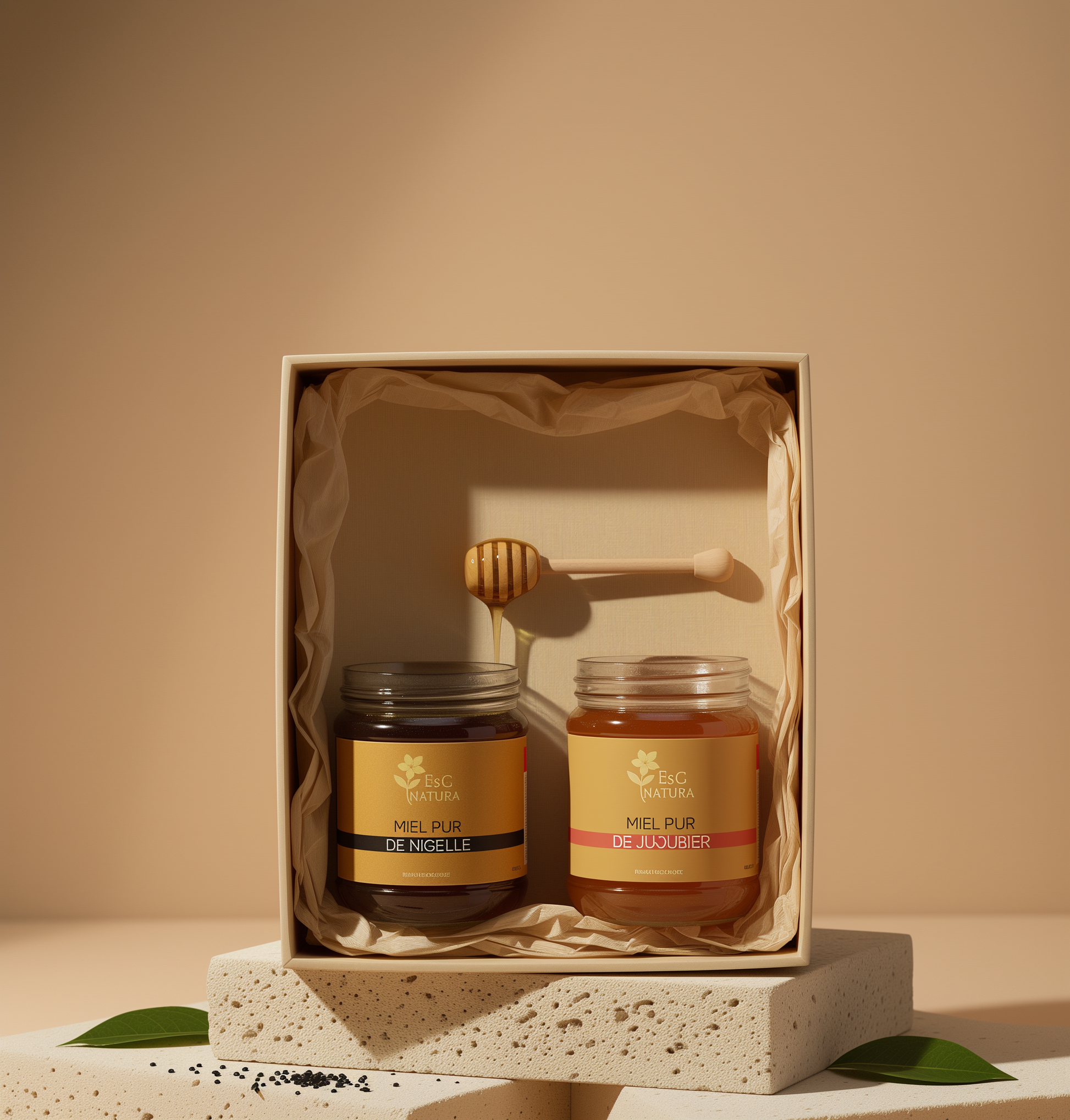 Coffret Duo Miels Prestige F&C Natura – miels artisanaux du Maroc pour immunité, vitalité et bien-être naturel