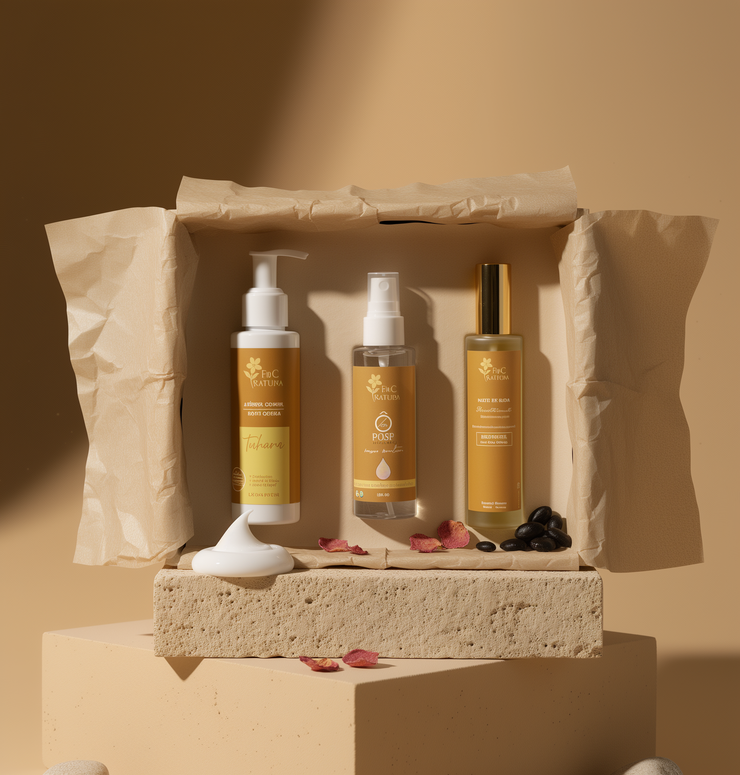 Coffret Rituel Hydratation F&C Natura – soins naturels pour visage et corps, incluant crème Tahara, eau de rose et huile de ricin pour une peau douce et nourrie