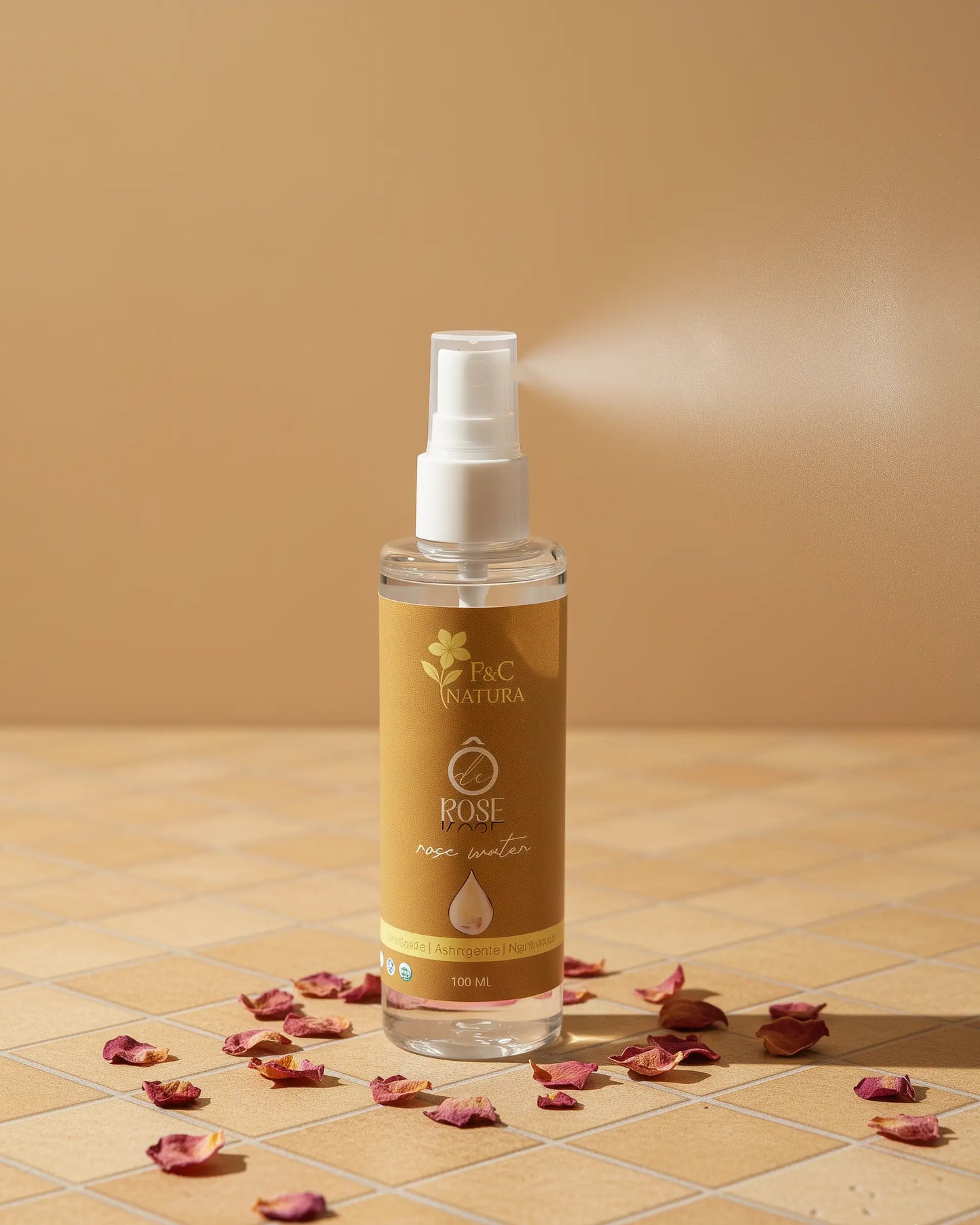 Eau de rose naturelle du Maroc F&C Natura en spray, hydratante et apaisante pour le visage et la peau