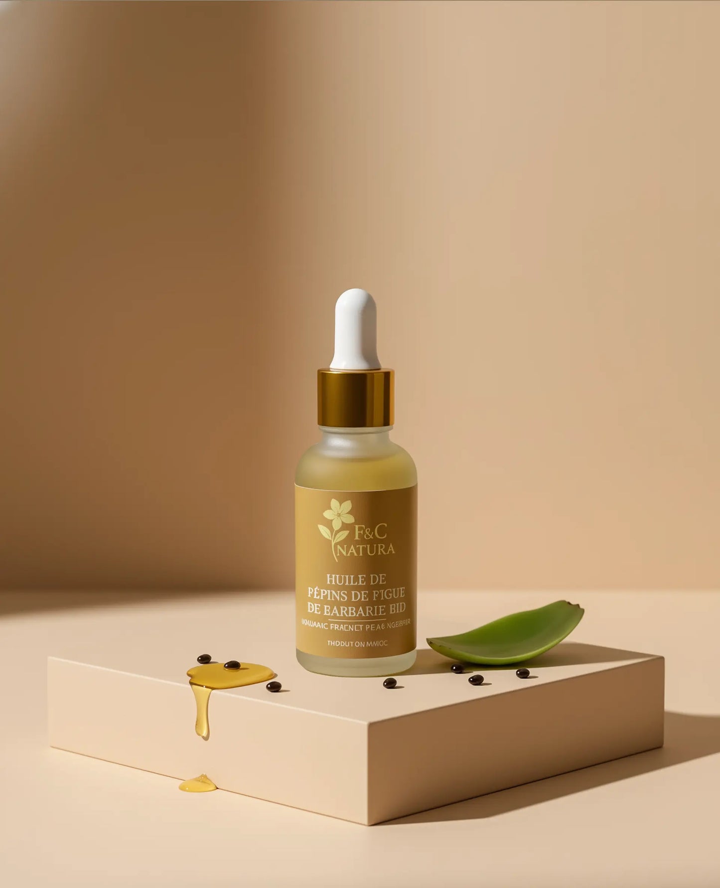 Huile de pépins de figue de barbarie bio F&C Natura du Maroc, soin visage et corps naturel, hydratation et régénération de la peau