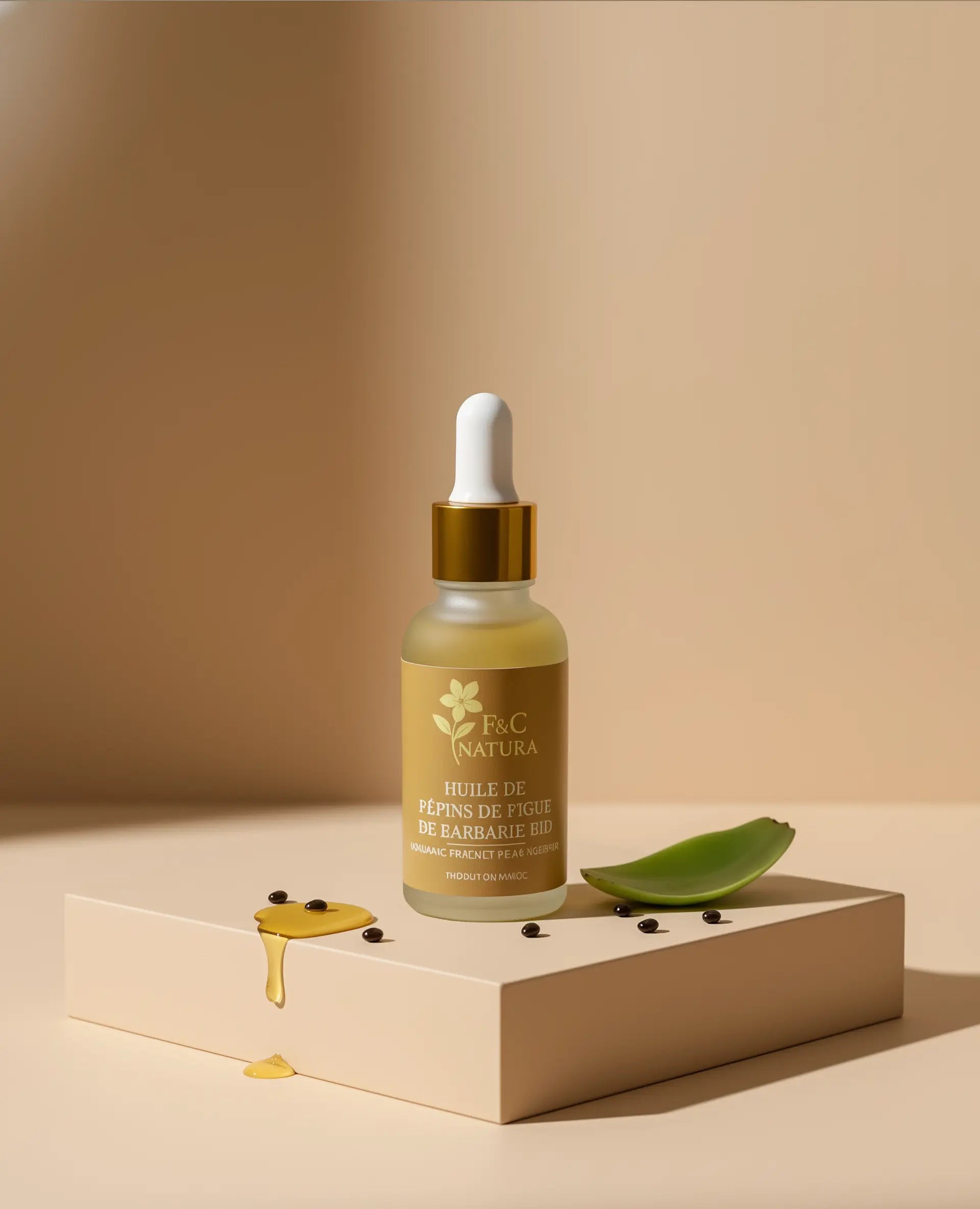 Huile de pépins de figue de barbarie bio F&C Natura du Maroc, soin visage et corps naturel, hydratation et régénération de la peau