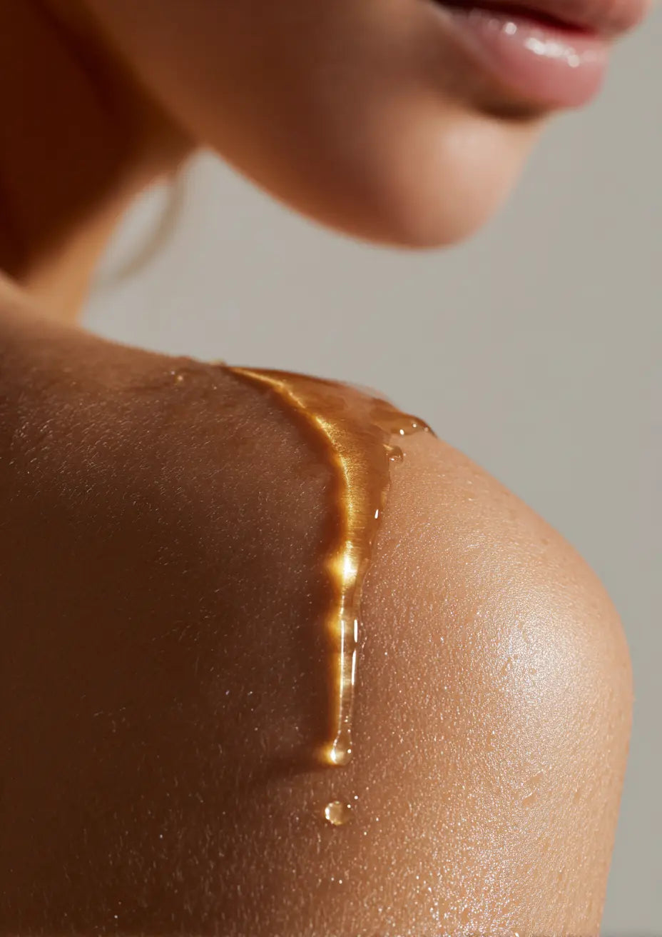 Huile artisanale bio F&C Natura appliquée sur la peau, hydratation naturelle et éclat du corps, soin marocain aux propriétés nourrissantes et régénérantes