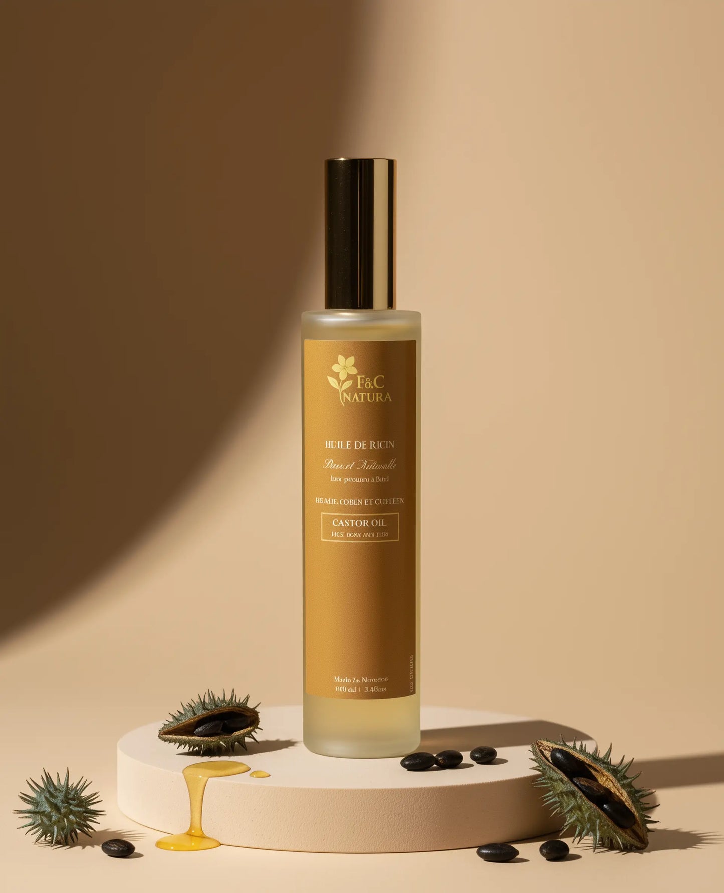 Huile de ricin pure et naturelle F&C Natura, soins visage, cheveux et ongles, origine Maroc 