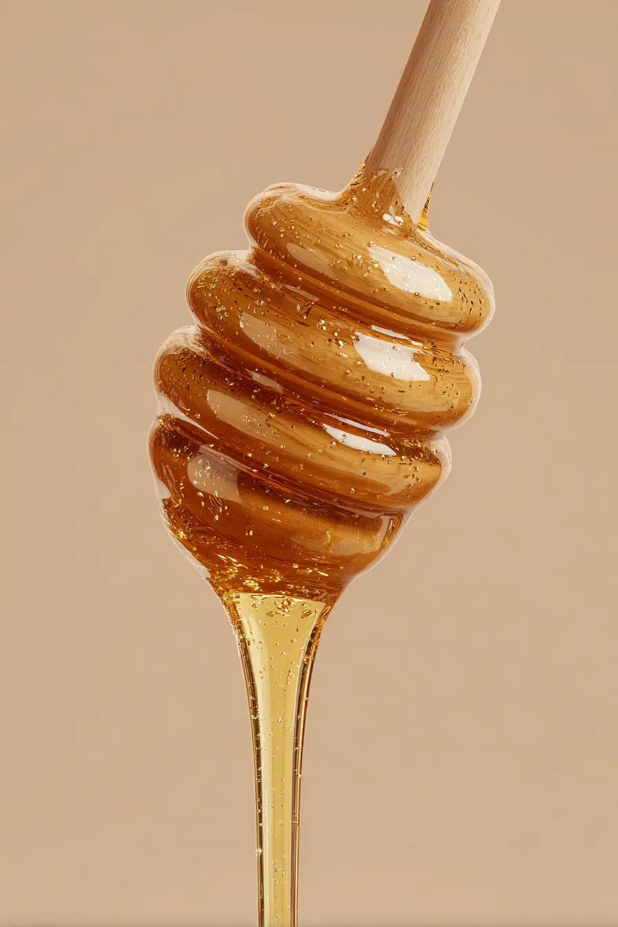 Miel pur de Jujubier (Sidr) F&C Natura du Maroc, coulant du pot, texture dorée et naturelle, illustrant richesse et pureté artisanale