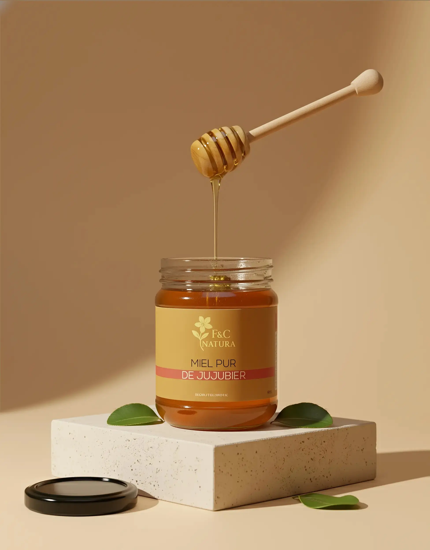 Miel pur de Jujubier (Sidr) F&C Natura du Maroc, pot artisanal, texture dorée et naturelle